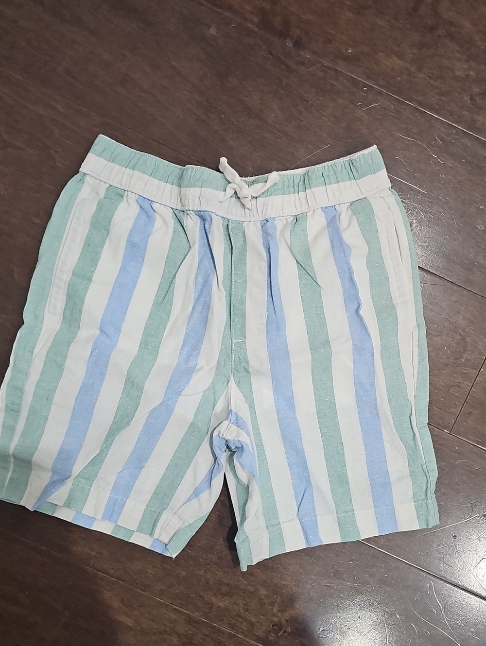 Janie and Jack Light Blue, White & Sage Striped Drawstring Shorts